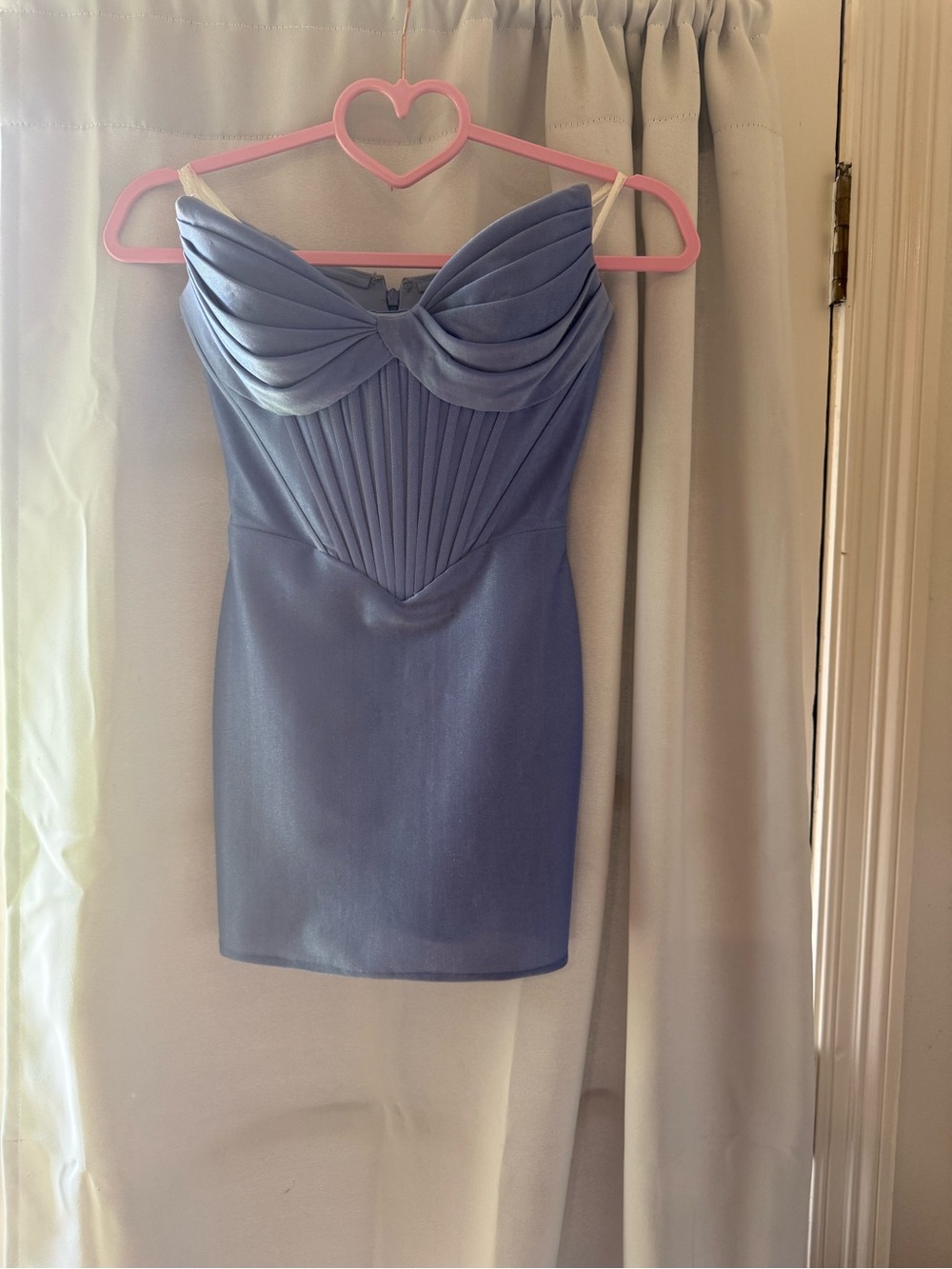 Alyce Paris Strapless Pleated Bust Mini Dress in Light Periwinkle
